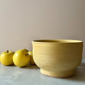 Handmade Clay Bowl – Apple Green + Yellow Tones, 8" Wide, 5" Tall